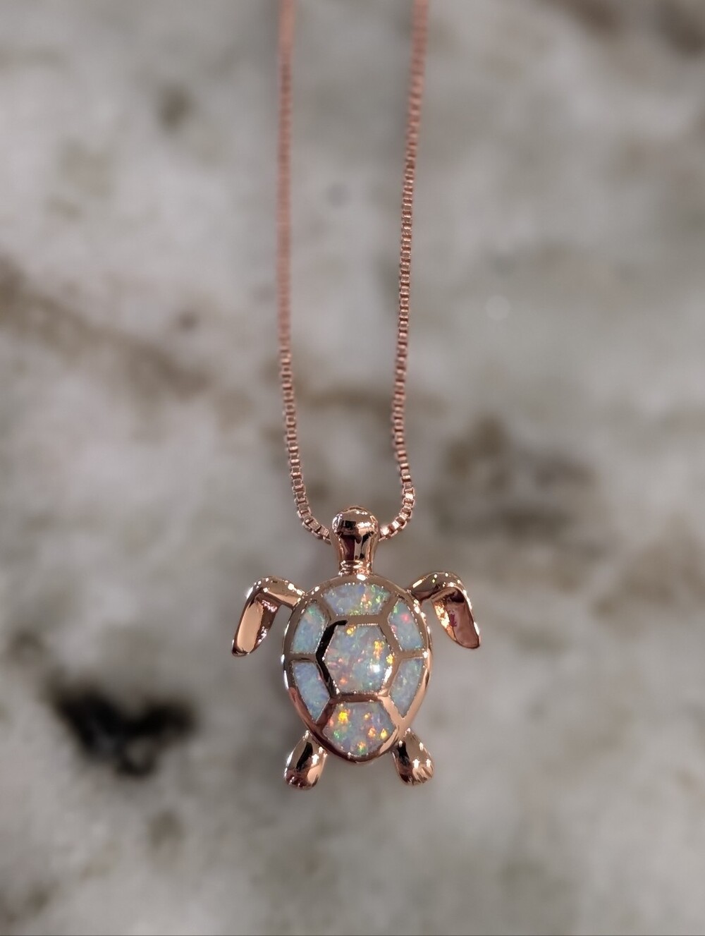 Rose Gold Turtle Opal Pendant Necklace for Women